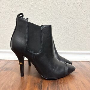 TORY BURCH Bernice Pointed Toe Ankle Boots Black Leather Heeled Booties